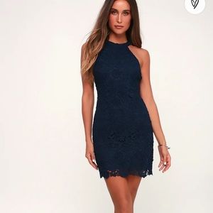 Navy blue short lace dress